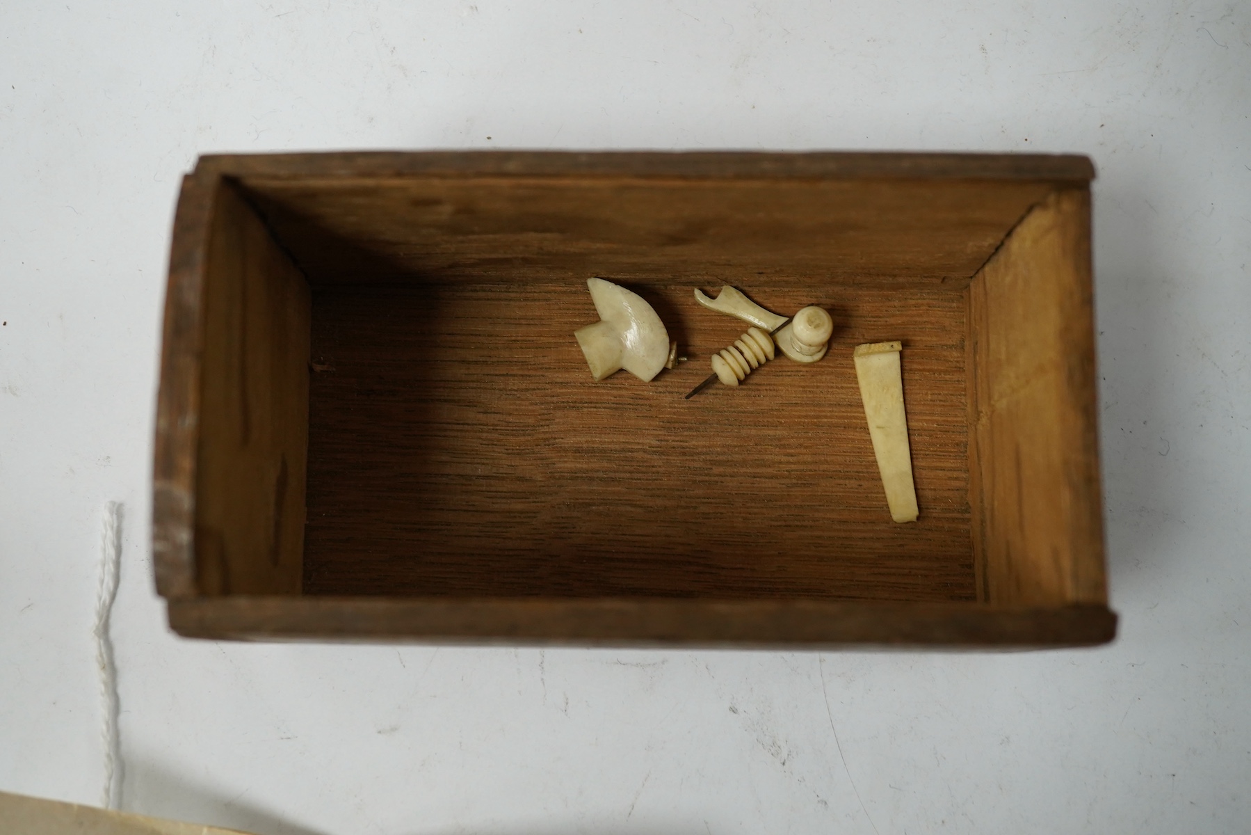 A 19th century prisoner of war carved bone Spinning Jenny, boxed. Condition - poor